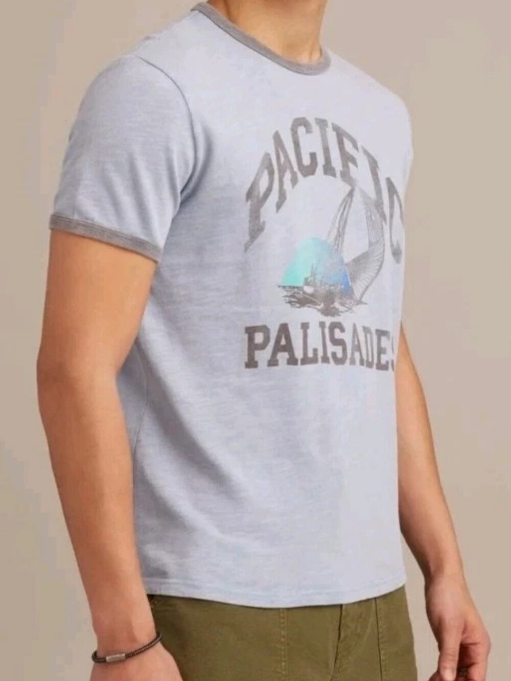 Y2k Lucky Brand Men's Pacific Palisades T Shirt Short Sleeve Blue Ringer Tee XL